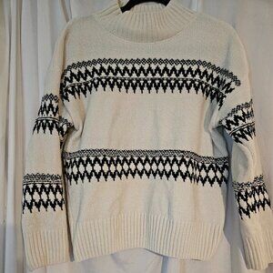 Christian Siriano Plush Mock Neck Winter Sweater Med Zig Zag White Black